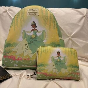 Loungefly X Princess and the Frog Tiana Mini Backpack & Zip Wallet Set NWT